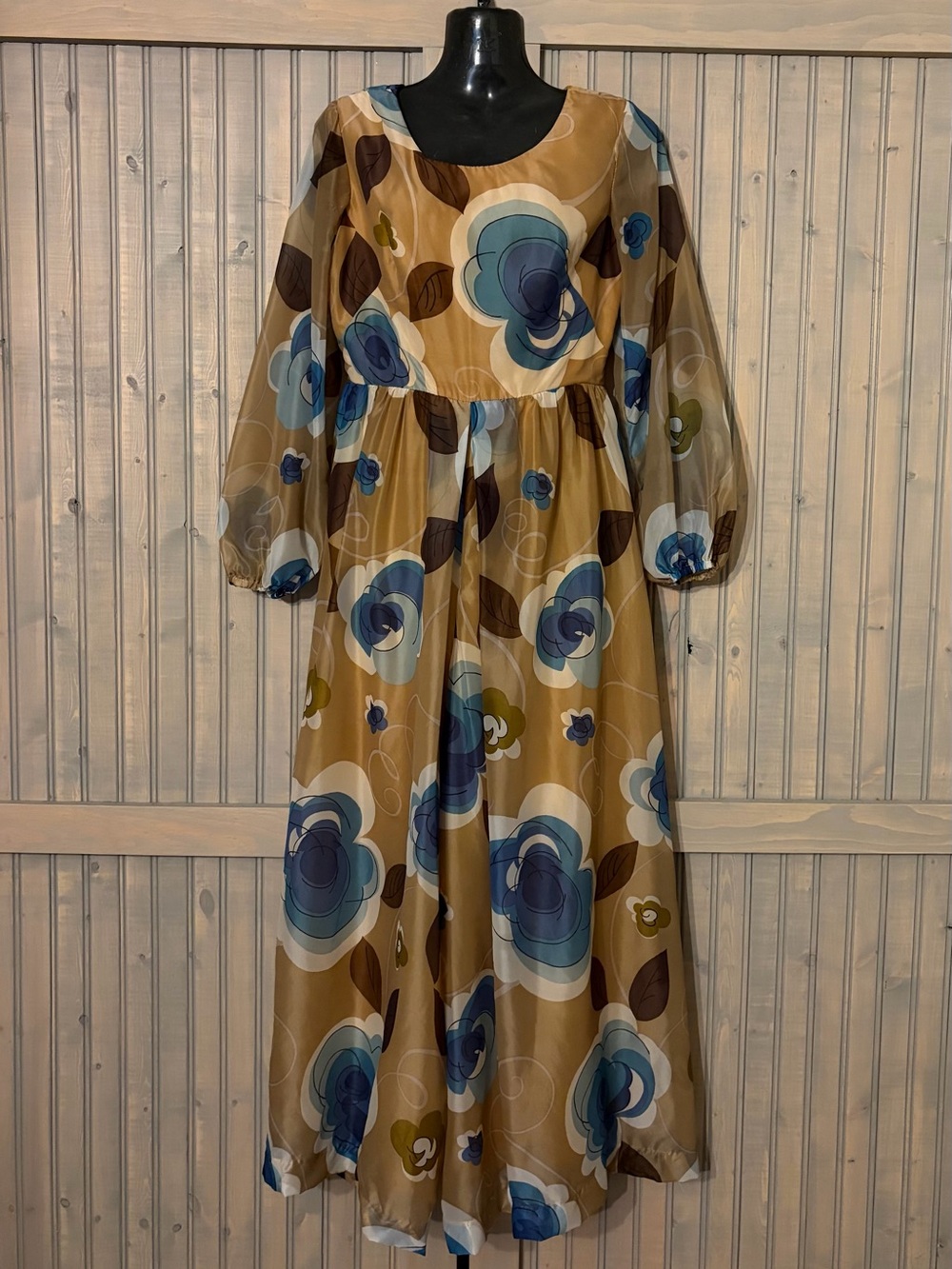 1970s Floral Jumpsuit in Blue and Brown